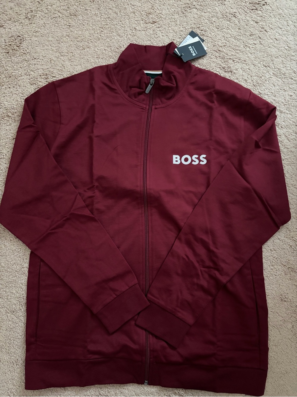 BOSS Men’s Zip-Up Track Jacket in Burgundy